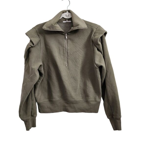 Frame Sweater Womens Large Military Green Shoulder Detail Half Zip Sweatshirt - Picture 2 of 10